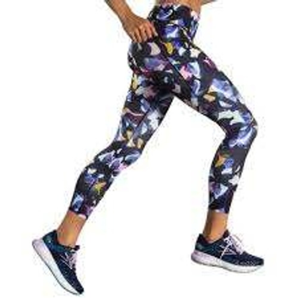 Brooks Women Method 3/4 Abstract Floral Print Leggings Athleisure Size Large